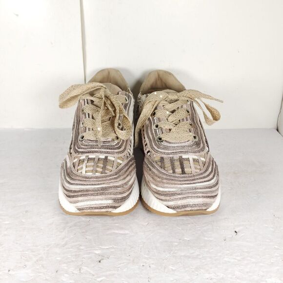 SOFTWAVES Women's Ardi US9,5-10 Sand Leather Raffia Woven Platform Sneakers - Picture 3 of 16